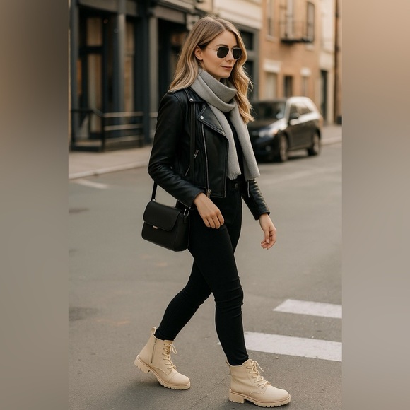 Dolce Vita Piker Ivory Perforated Stella Combat Boots Size 6.5 NIB - Picture 2 of 11